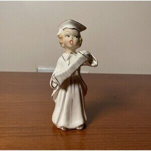 Vintage Porcelain Graduate Figure School Choir Singer accordian Made in Japan